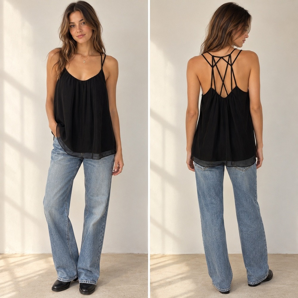Rebecca Taylor Silk Strappy Back Top Size 2 Whimsigoth Indie Sleaze Fairy Grunge